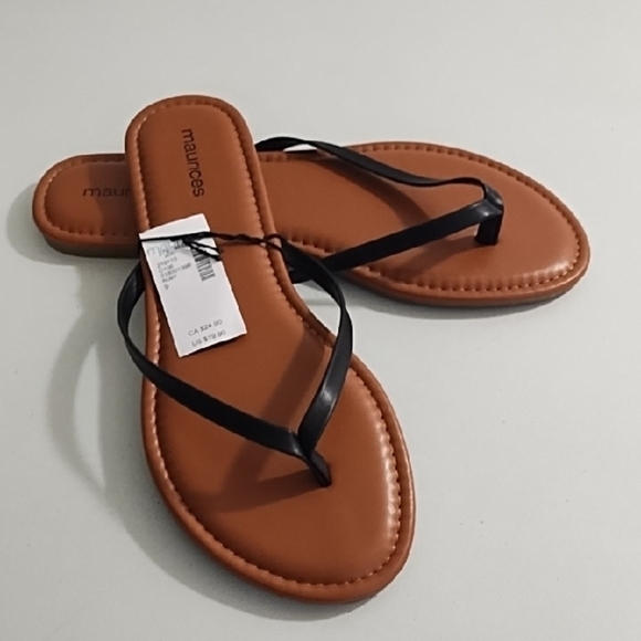 NWT Maurices Black and Brown Minimalist Sandals Flip Flops - Picture 1 of 4